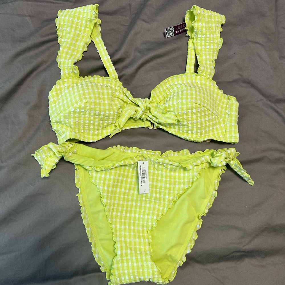 Green Gingham Bikini Set
